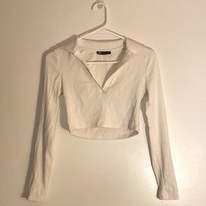 Zara White Collared Crop Long Sleeve